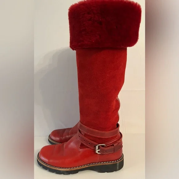 Vintage Roots Red Shearling Moto Boots | Made in Canada - Picture 2 of 14